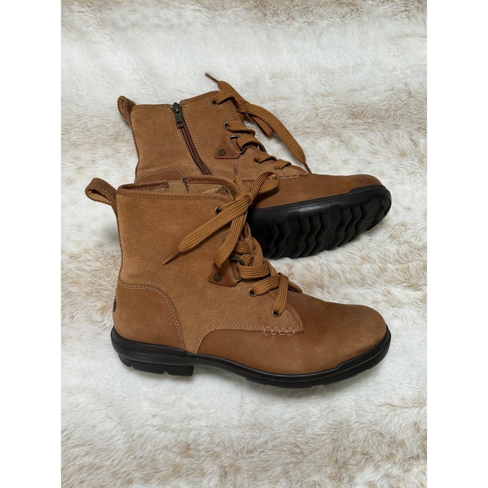 UGG Boots Women 8 Brown Hapsburg Leather Lace Up Combat Mid Hiking‎ Shoes Boho